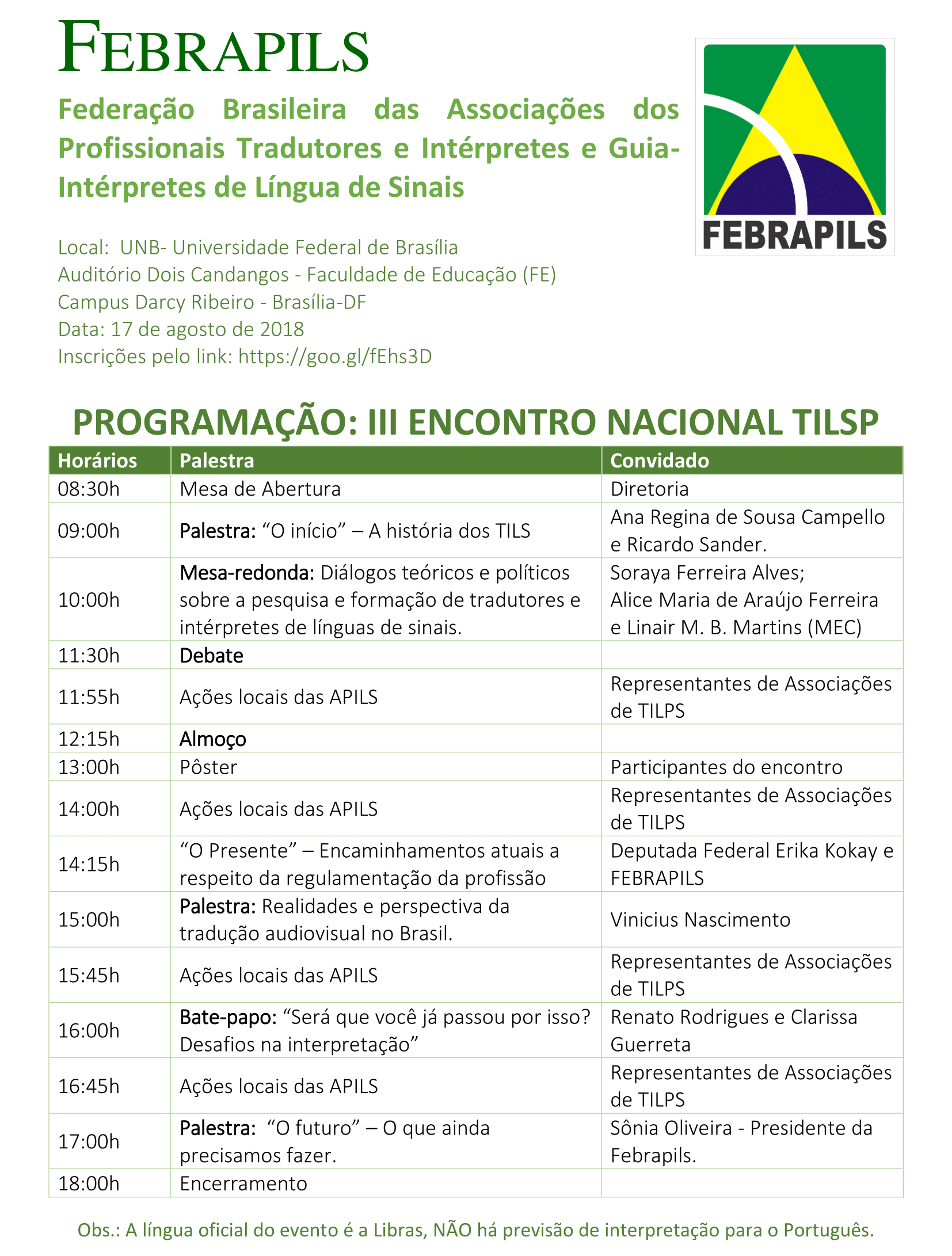 PROGRAMAÇÃO: III ENCONTRO NACIONAL TILSP